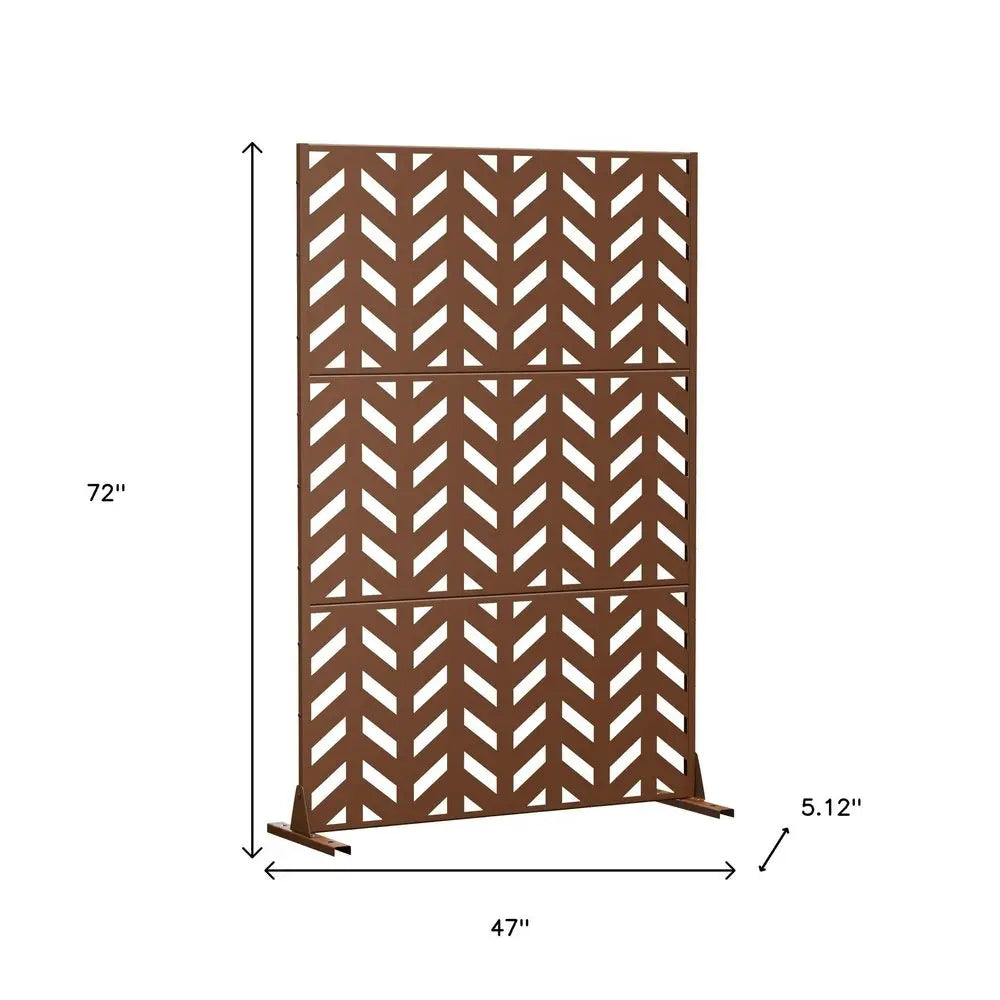 72" Brown Steel Three Panel Screen Room Divider HomeRoots