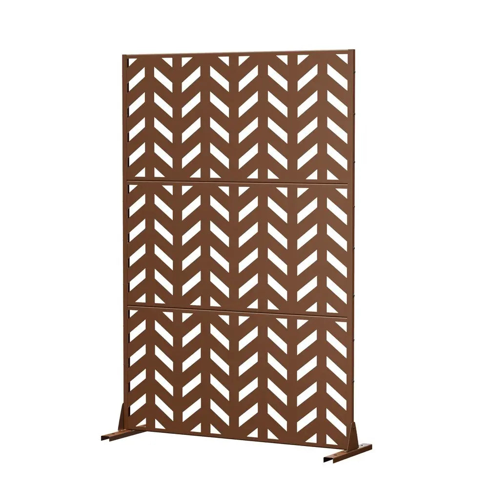 72" Brown Steel Three Panel Screen Room Divider HomeRoots