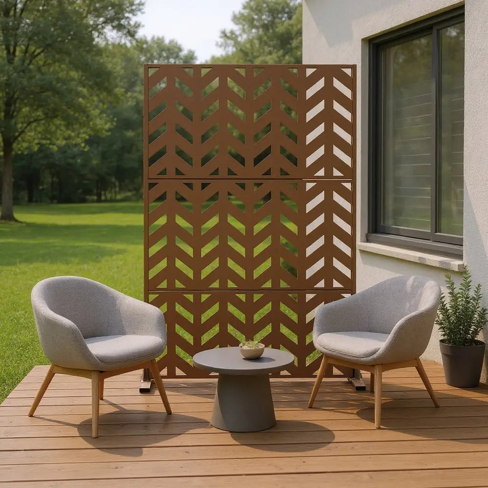 72" Brown Steel Three Panel Screen Room Divider HomeRoots