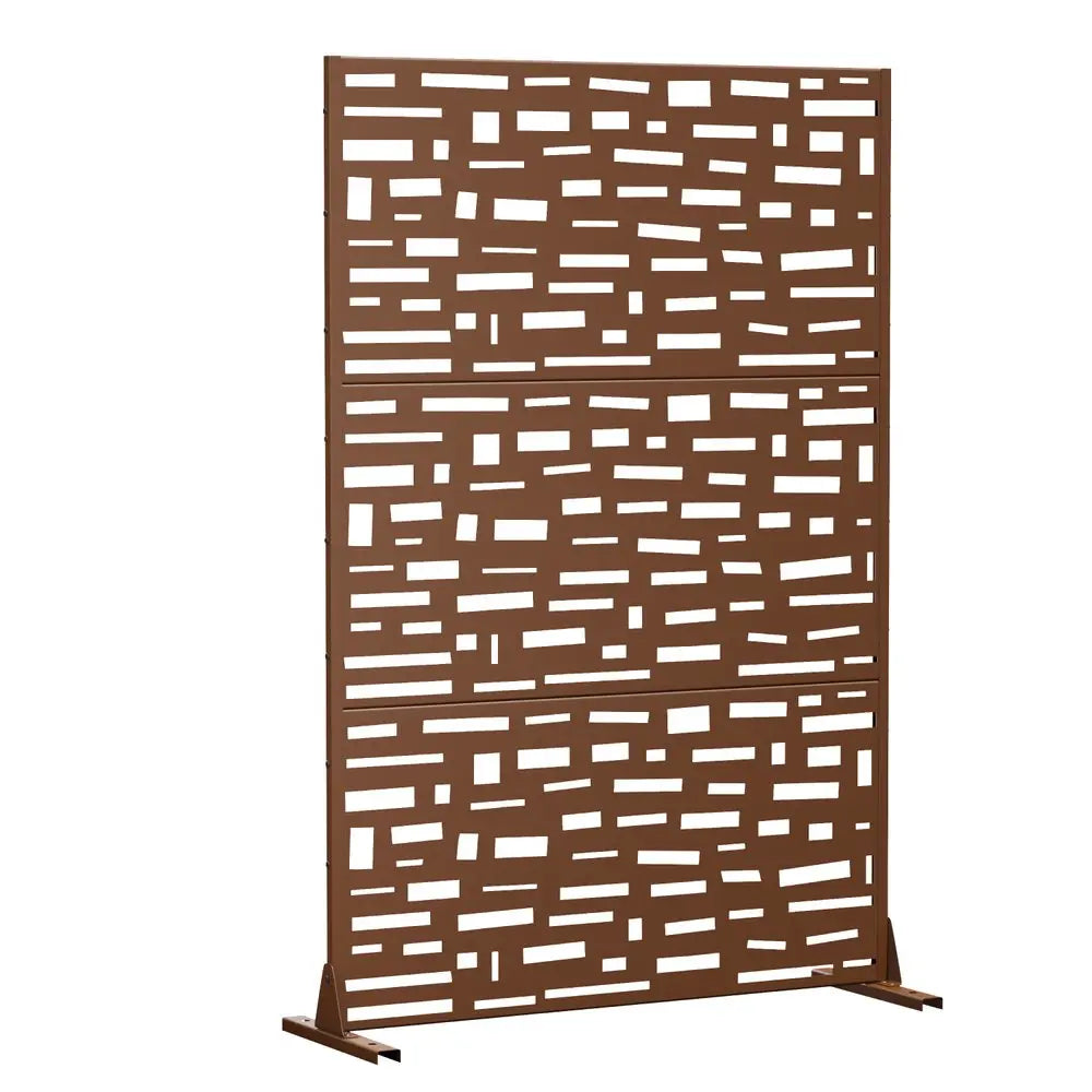 72" Brown Steel Three Panel Screen Room Divider HomeRoots