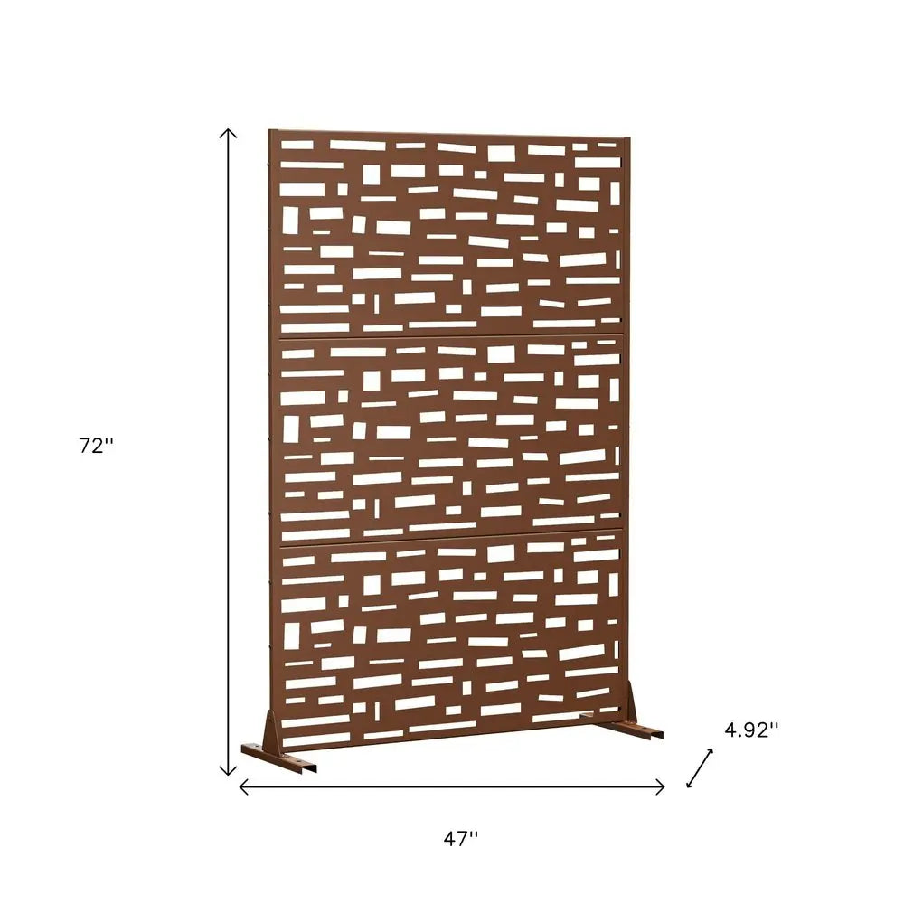 72" Brown Steel Three Panel Screen Room Divider HomeRoots