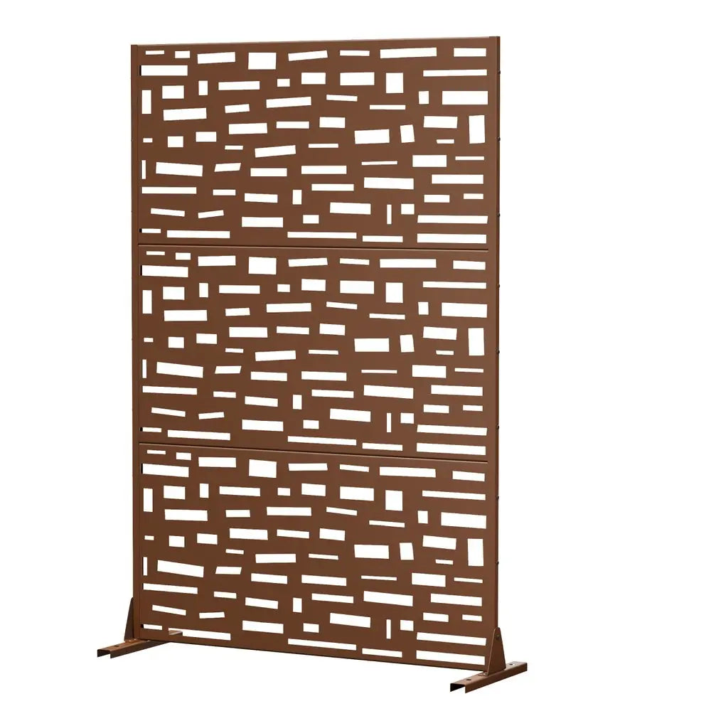 72" Brown Steel Three Panel Screen Room Divider HomeRoots