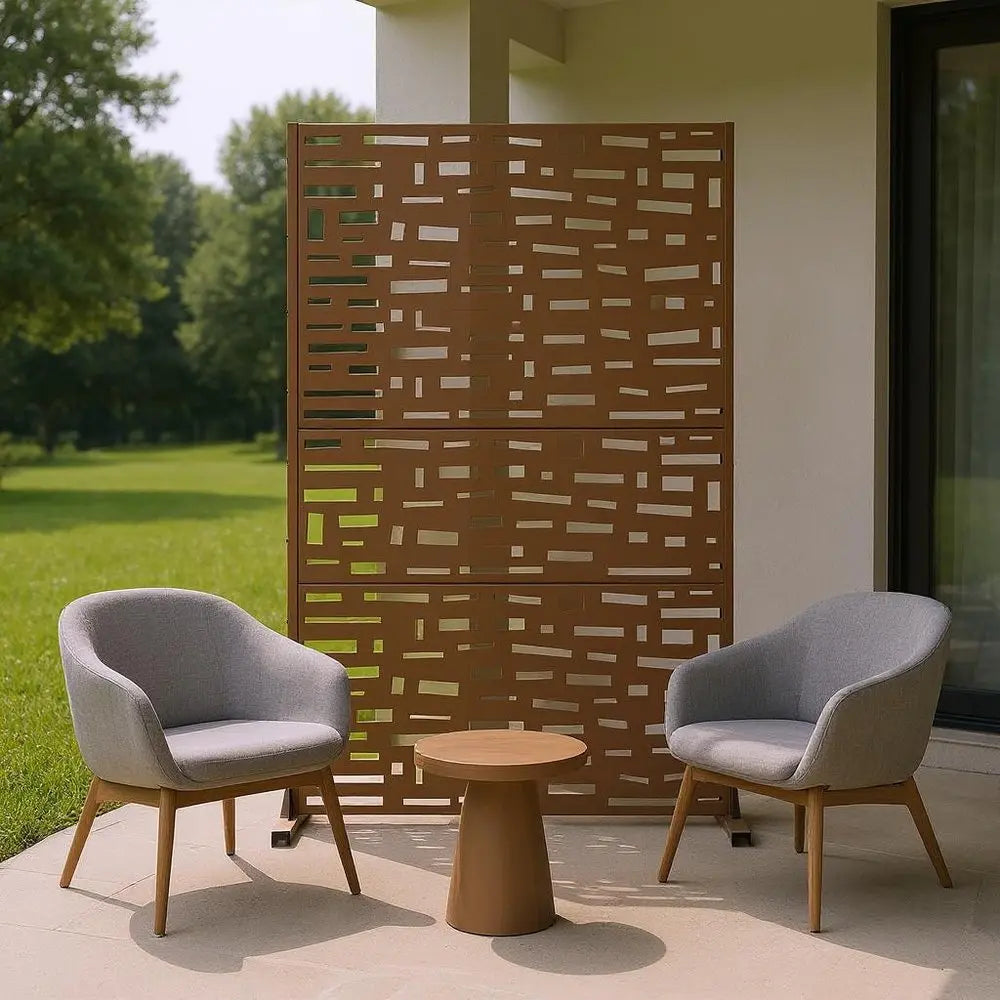 72" Brown Steel Three Panel Screen Room Divider HomeRoots