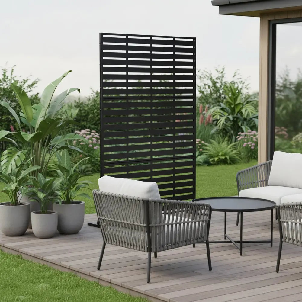 72" Black Steel Three Panel Screen Room Divider HomeRoots