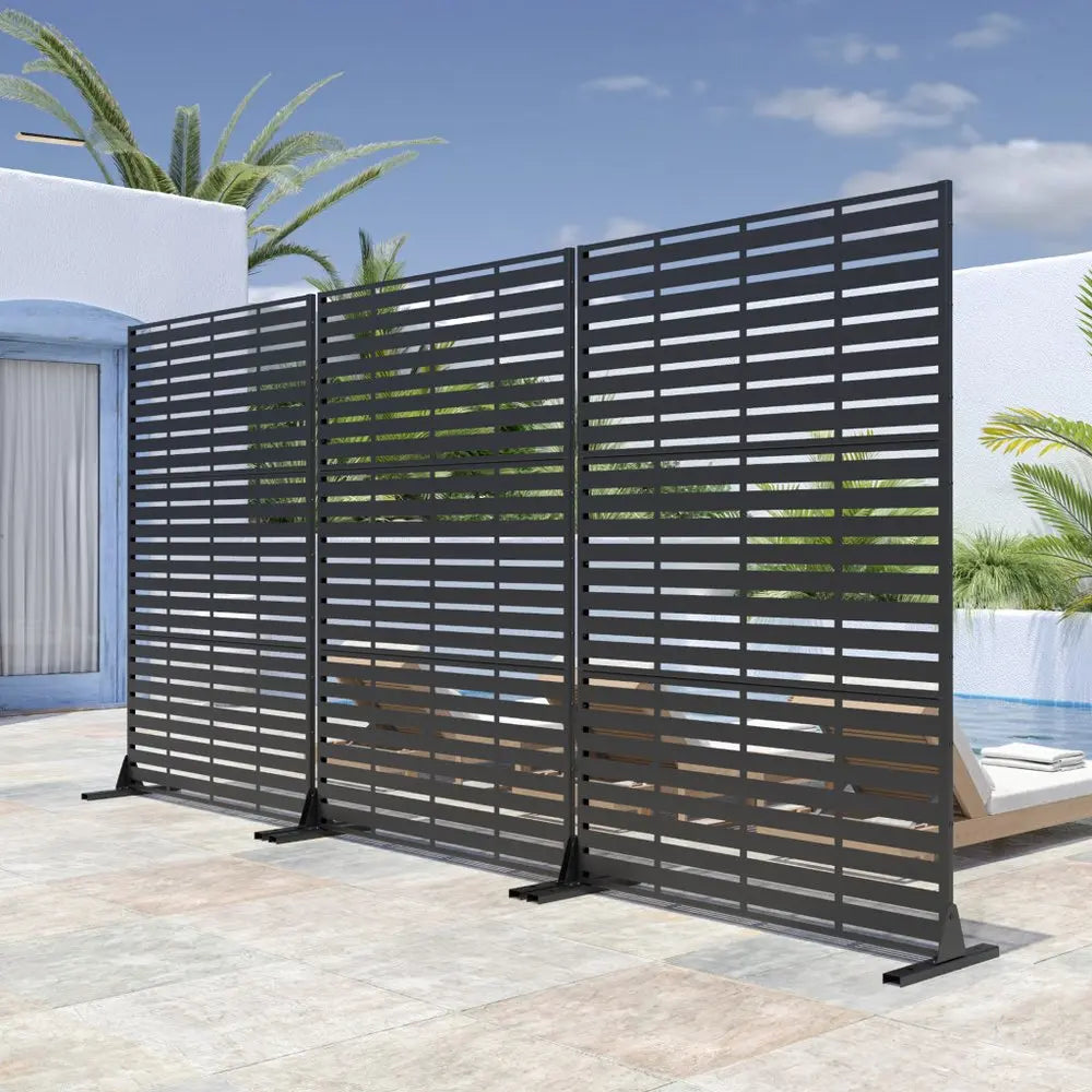 72" Black Steel Three Panel Screen Room Divider HomeRoots
