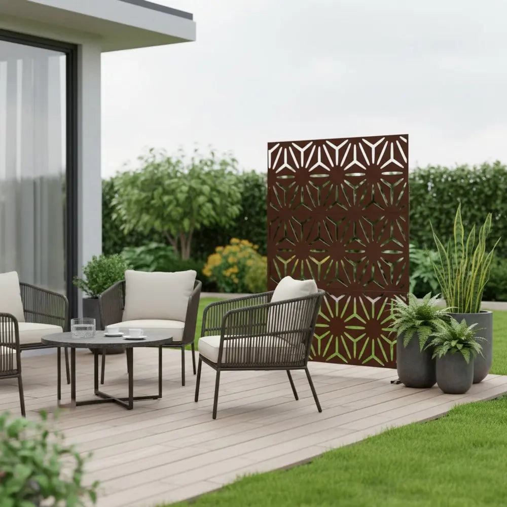 72" Brown Steel Three Panel Screen Room Divider HomeRoots