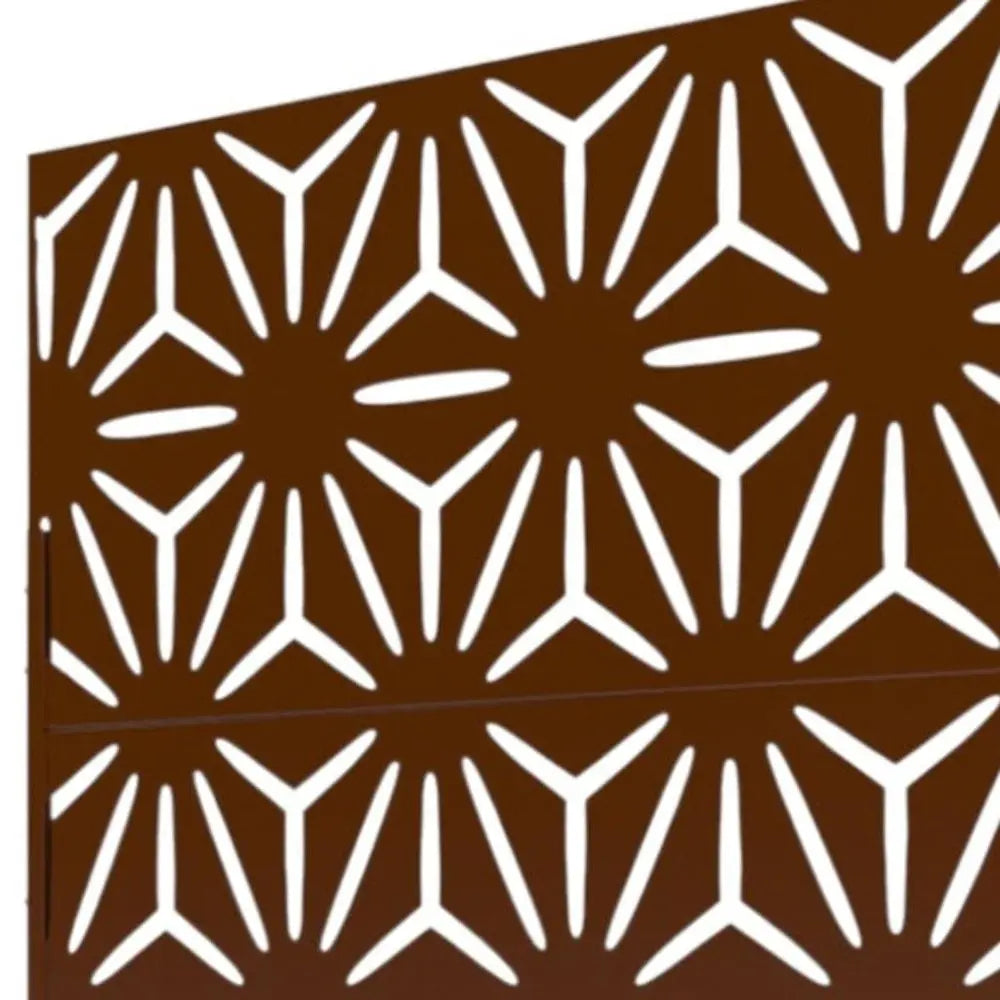 72" Brown Steel Three Panel Screen Room Divider HomeRoots