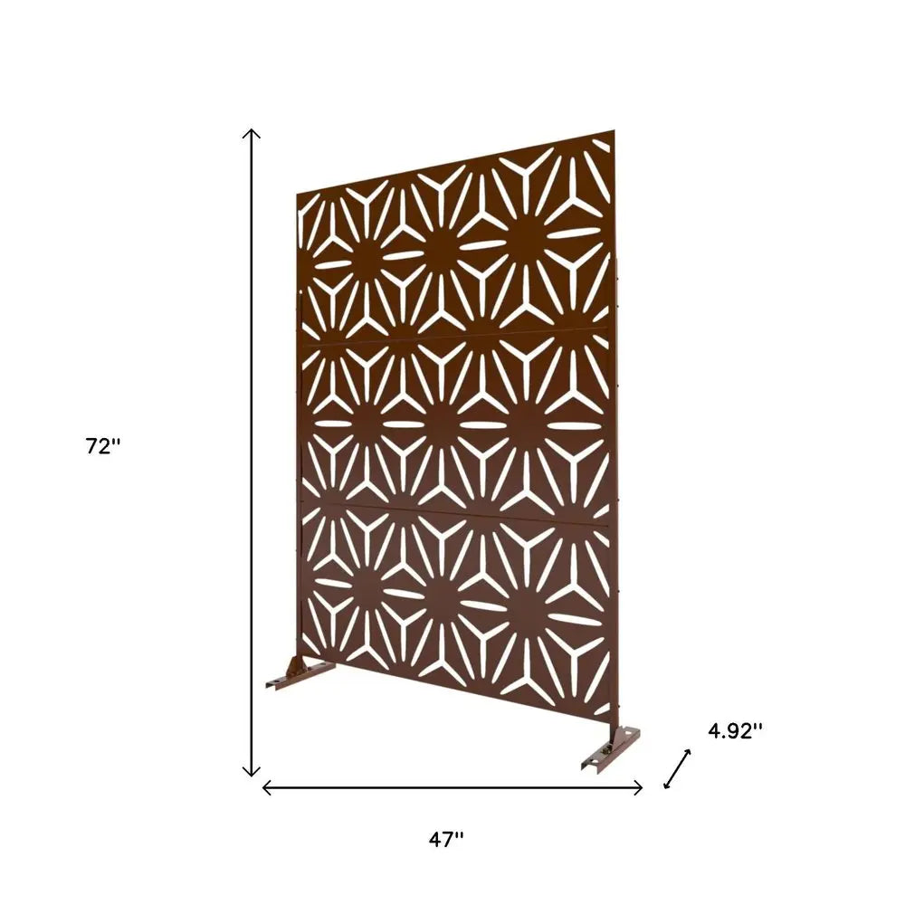 72" Brown Steel Three Panel Screen Room Divider HomeRoots