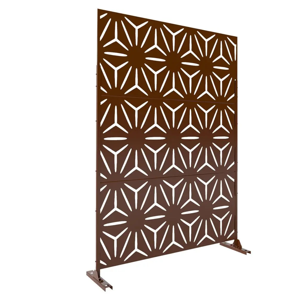 72" Brown Steel Three Panel Screen Room Divider HomeRoots
