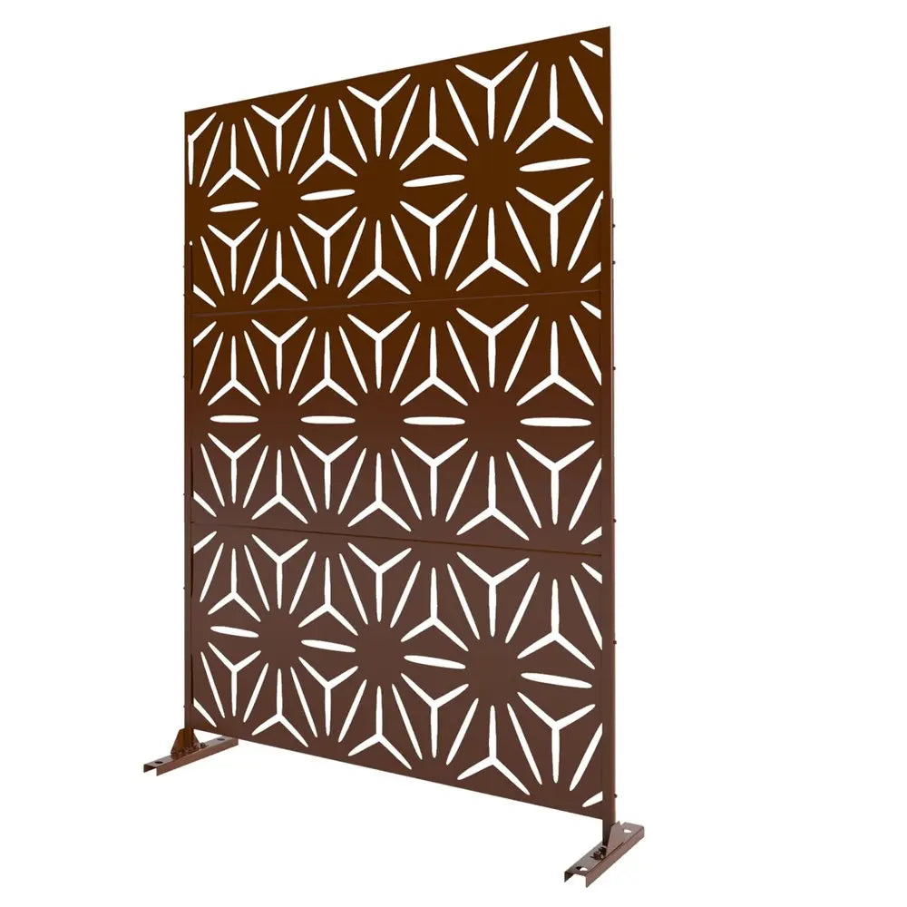 72" Brown Steel Three Panel Screen Room Divider HomeRoots