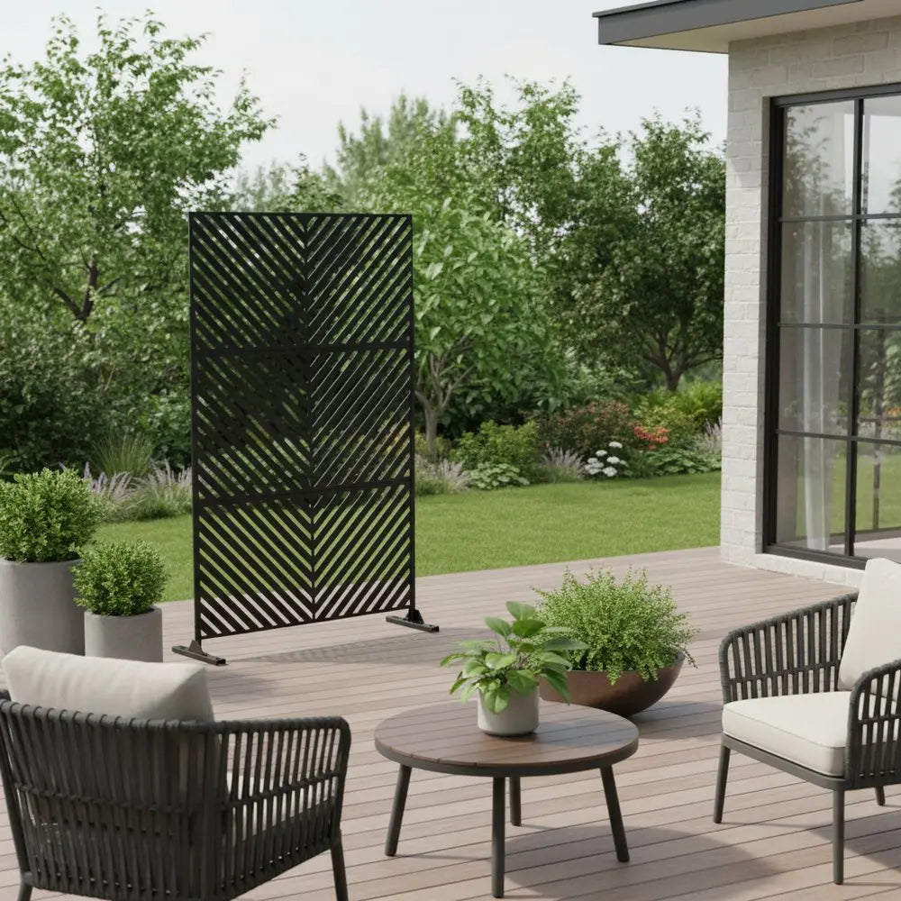 74" Black Steel Three Panel Screen Room Divider HomeRoots