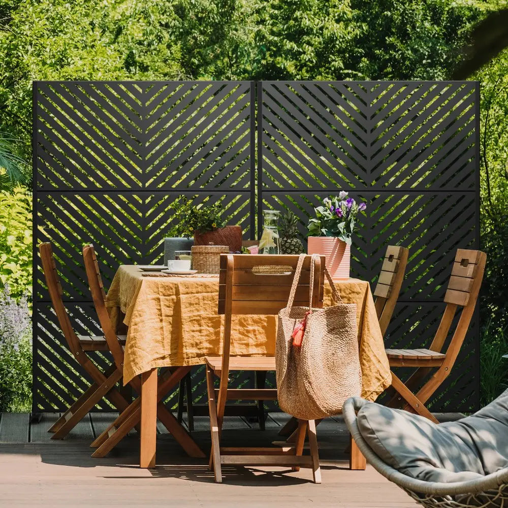 74" Black Steel Three Panel Screen Room Divider HomeRoots