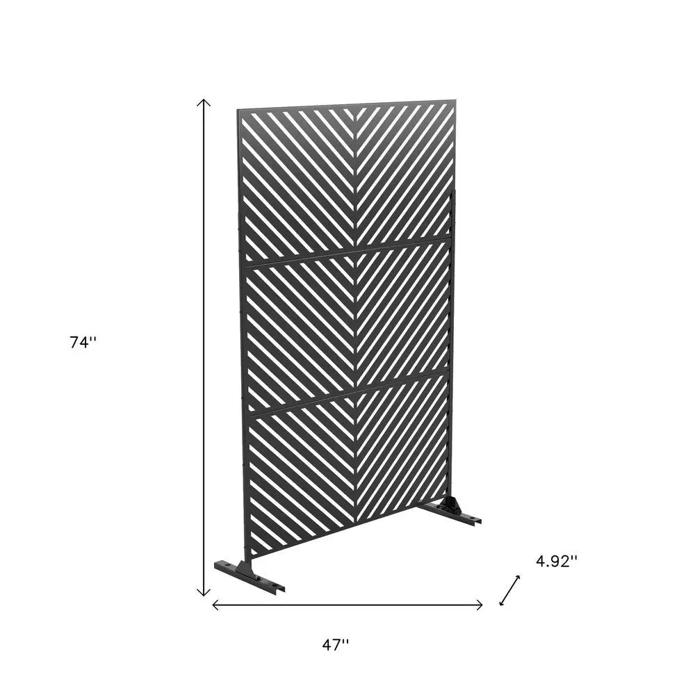 74" Black Steel Three Panel Screen Room Divider HomeRoots