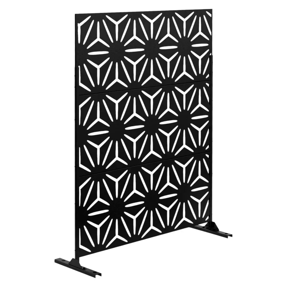 75" Black Steel Three Panel Screen Room Divider HomeRoots