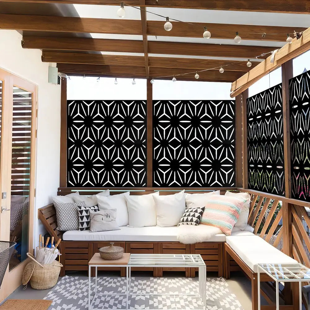 75" Black Steel Three Panel Screen Room Divider HomeRoots