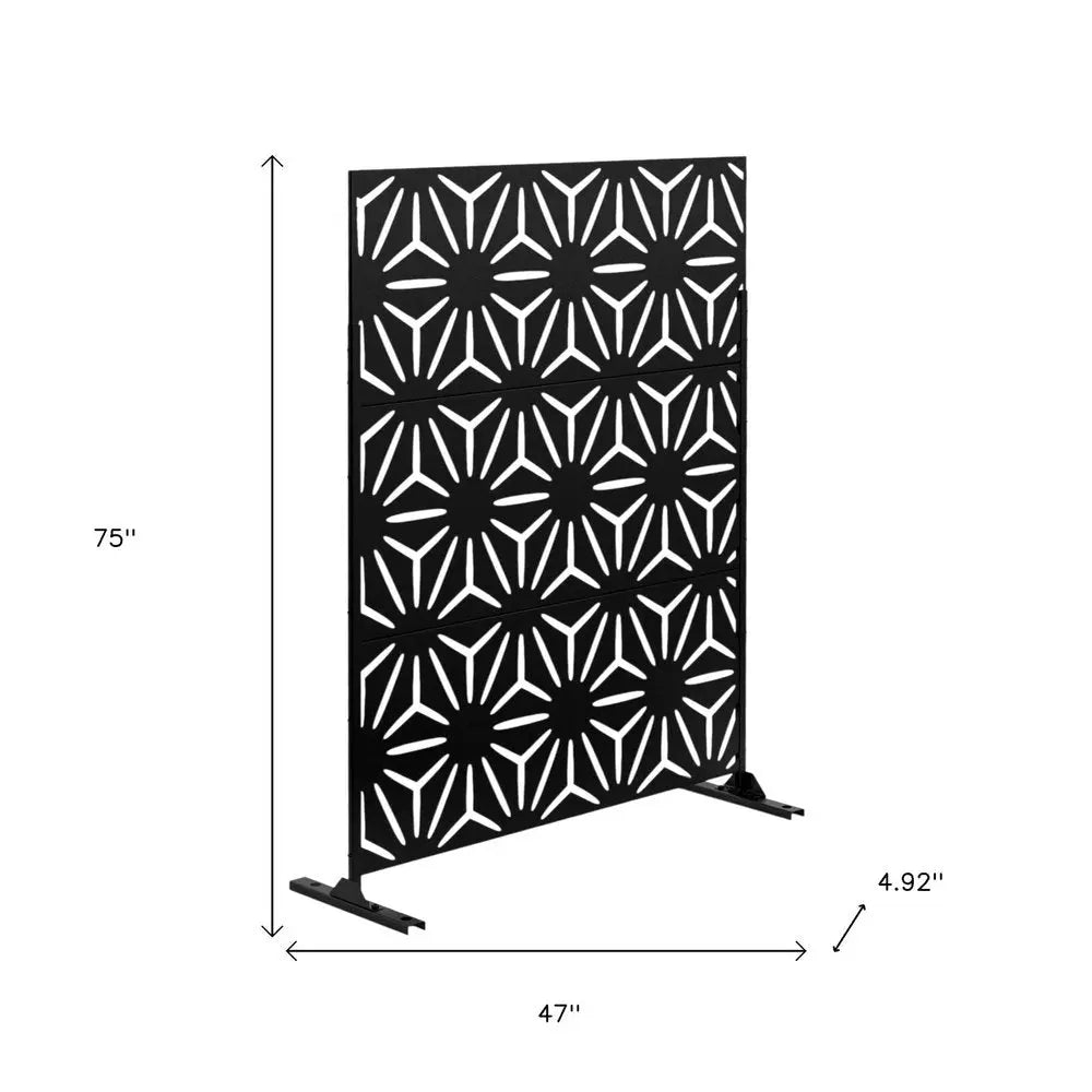 75" Black Steel Three Panel Screen Room Divider HomeRoots