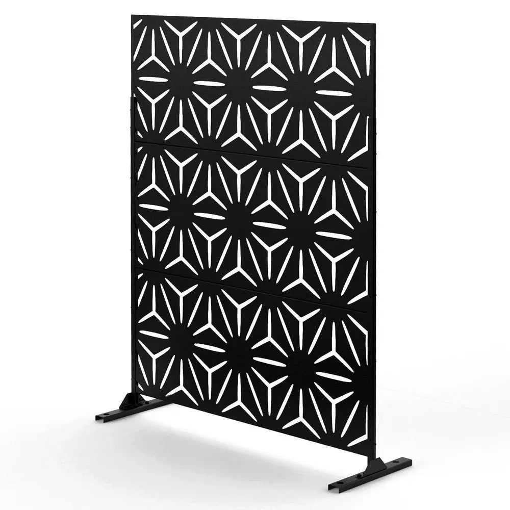 75" Black Steel Three Panel Screen Room Divider HomeRoots