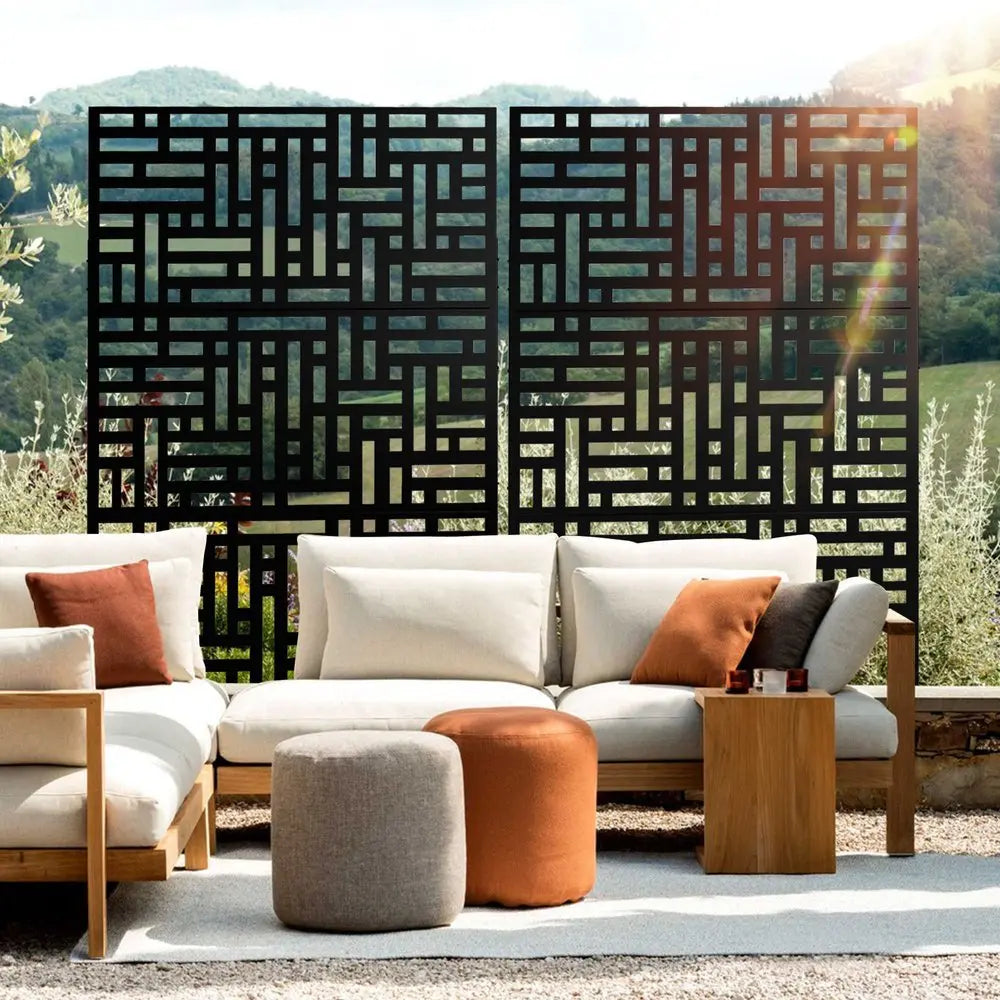 79" Black Steel Three Panel Screen Room Divider HomeRoots