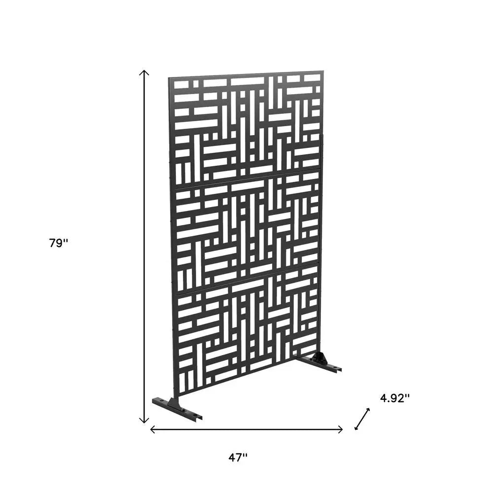 79" Black Steel Three Panel Screen Room Divider HomeRoots