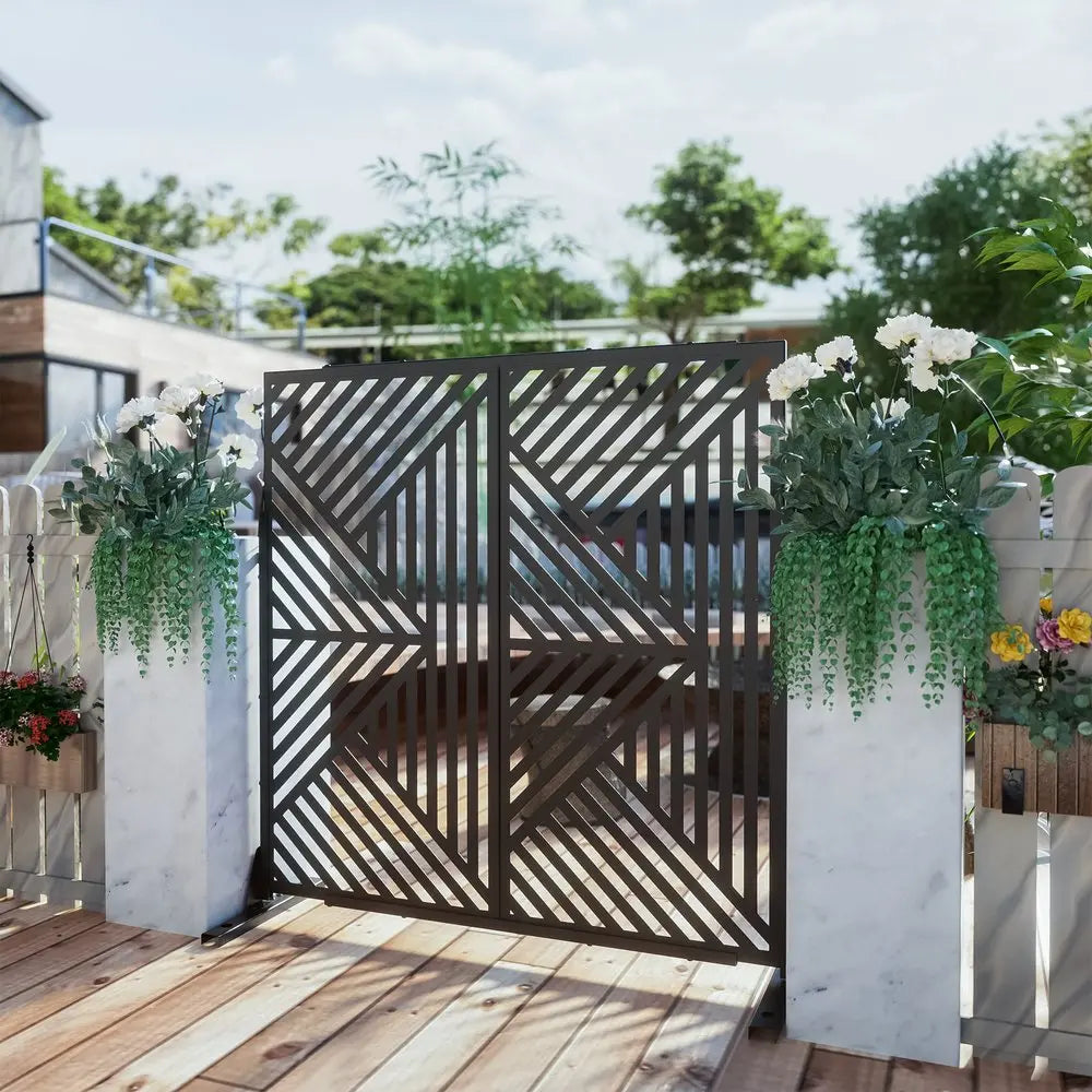 72" Black Steel Three Panel Screen Room Divider HomeRoots