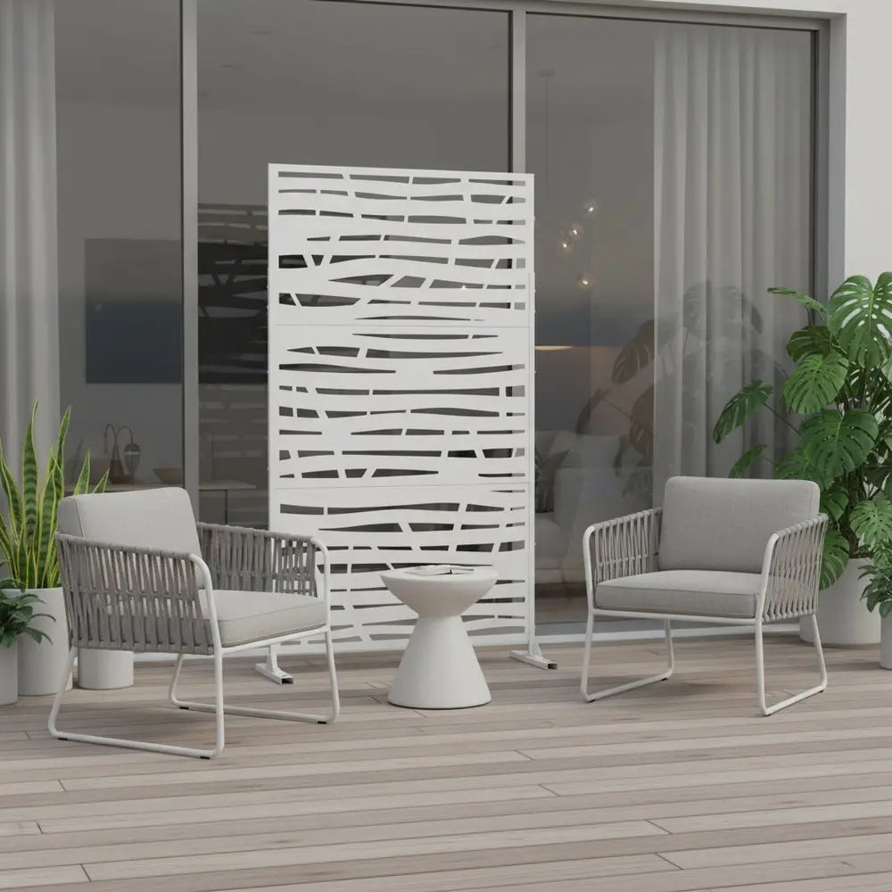 72" White Steel Three Panel Screen Room Divider HomeRoots