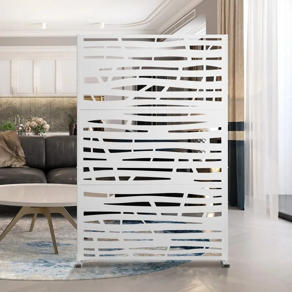 72" White Steel Three Panel Screen Room Divider HomeRoots