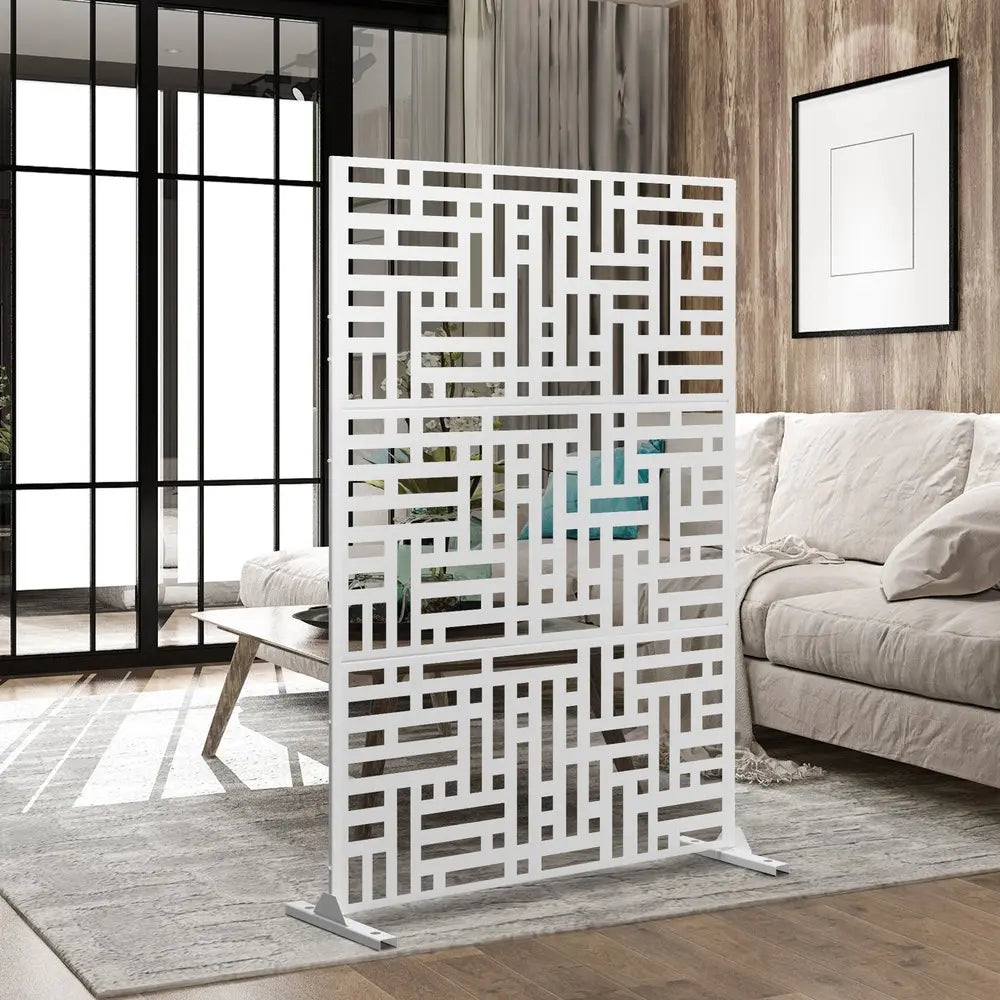 72" White Steel Three Panel Screen Room Divider HomeRoots
