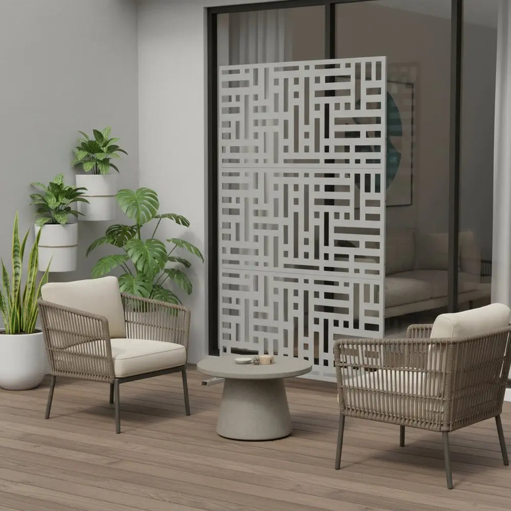 72" White Steel Three Panel Screen Room Divider HomeRoots