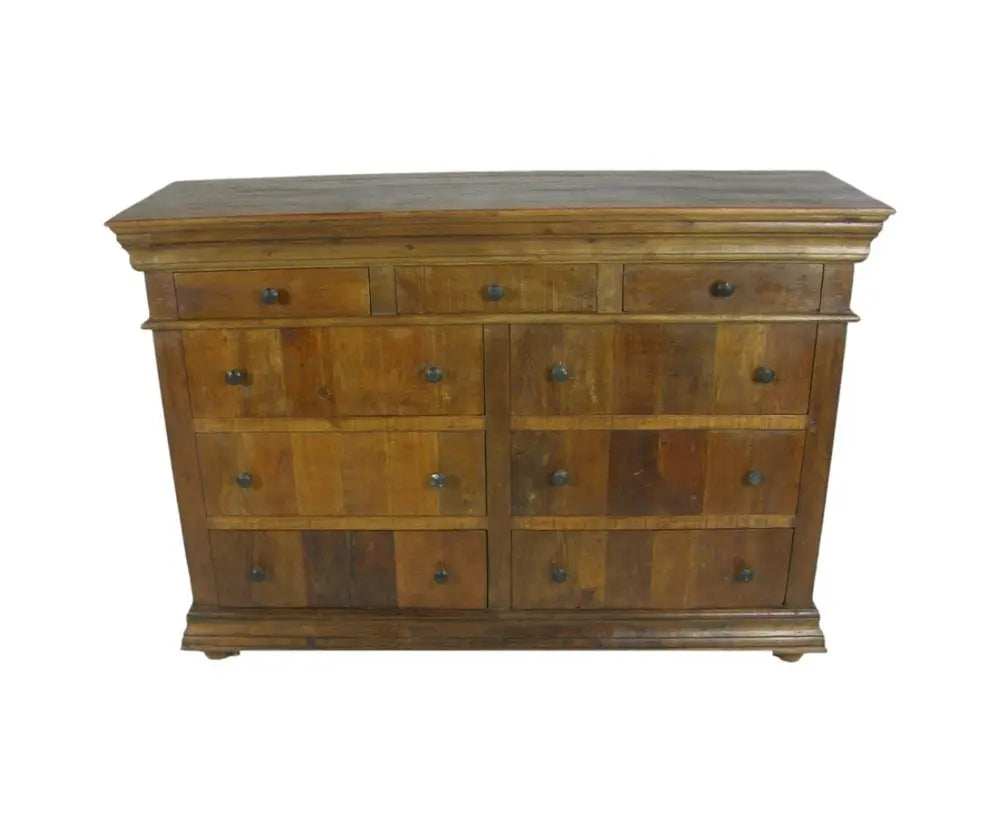 60" Brown Reclaimed Wood Nine Drawer Double Dresser HomeRoots