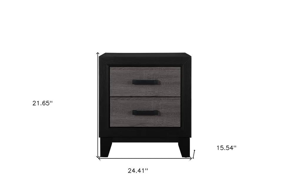 22" Black And Gray Wood Two Drawer Nightstand HomeRoots