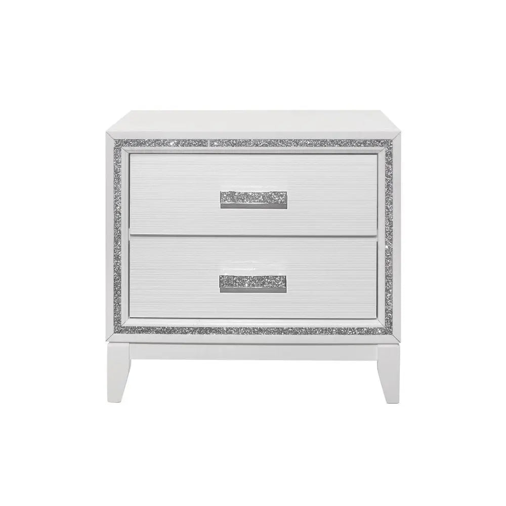26" White Two Drawer Faux Crystal Bling Wood Nightstand HomeRoots