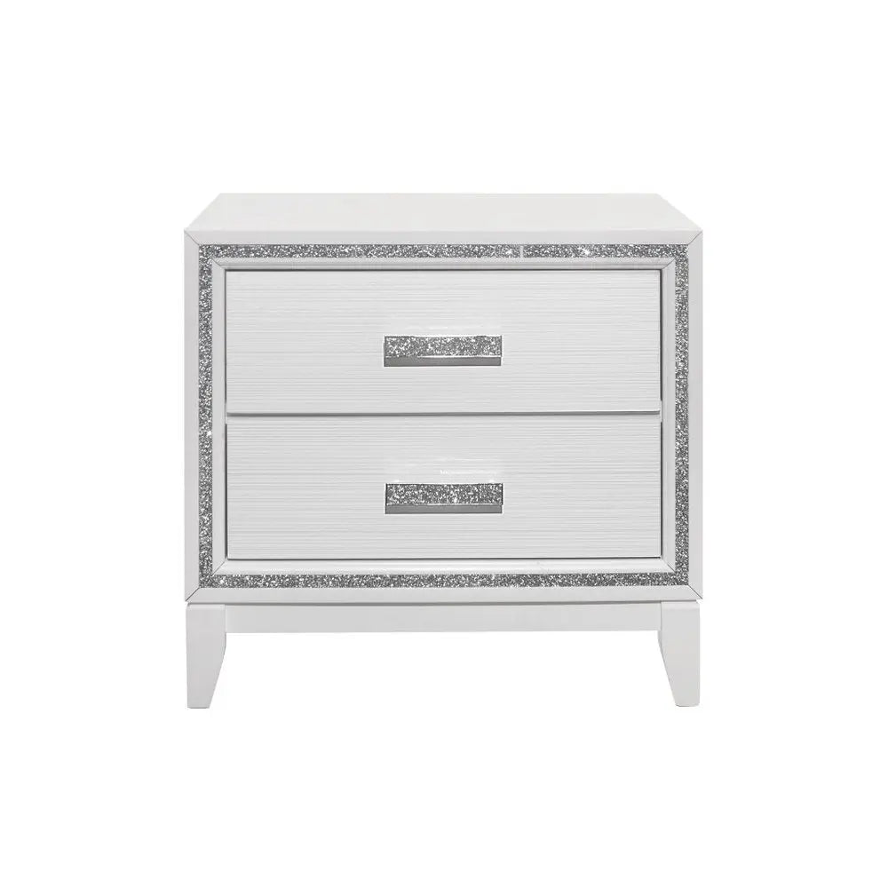 26" White Two Drawer Faux Crystal Bling Wood Nightstand HomeRoots