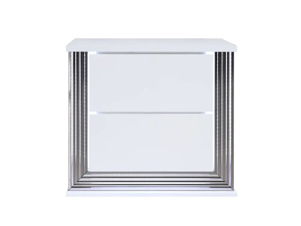 25" White Solid and Manufactured Wood Lighted Two Drawer Nightstand HomeRoots