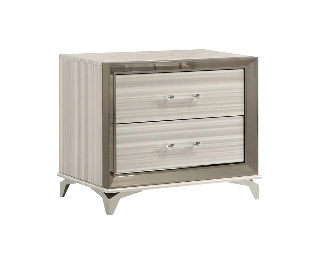 25" Silver And White Wood Lighted Two Drawer Nightstand HomeRoots