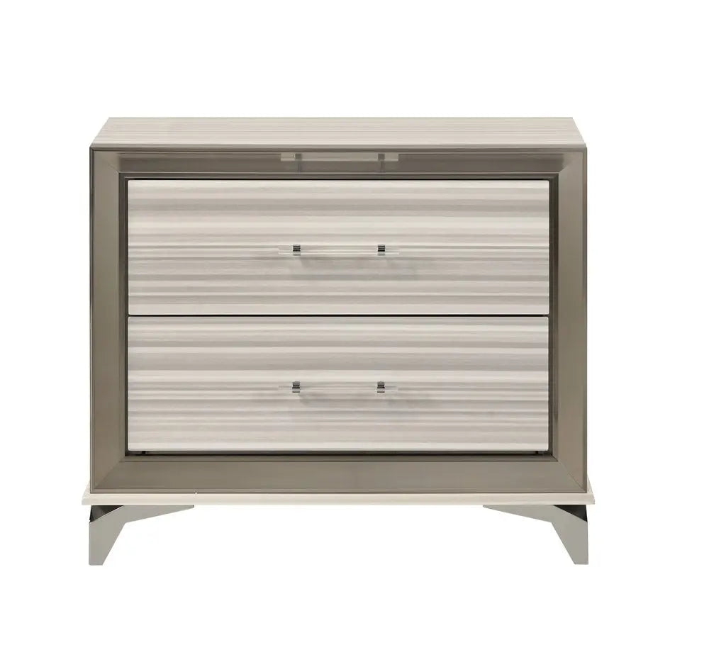 25" Silver And White Wood Lighted Two Drawer Nightstand HomeRoots