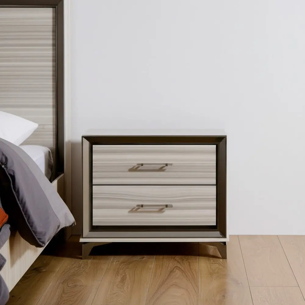 25" Silver And White Wood Lighted Two Drawer Nightstand HomeRoots