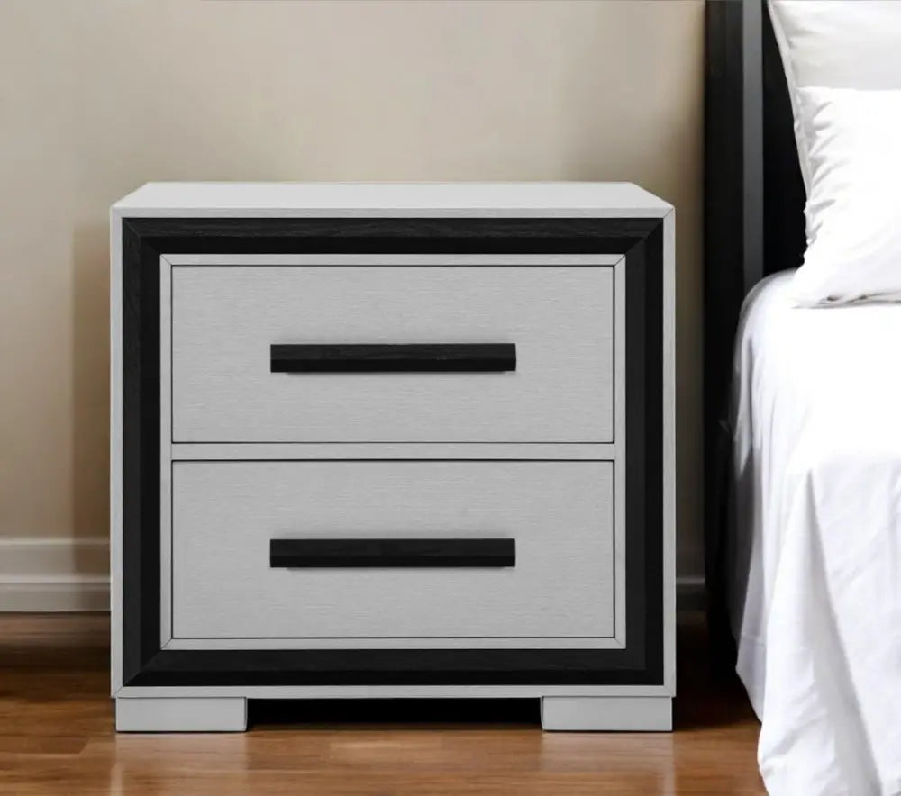 25" Gray and Black Two Drawer Wood Nightstand HomeRoots