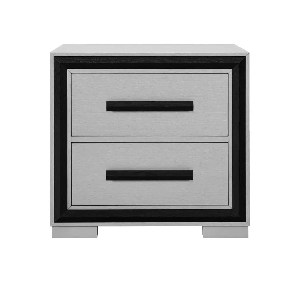 25" Gray and Black Two Drawer Wood Nightstand HomeRoots