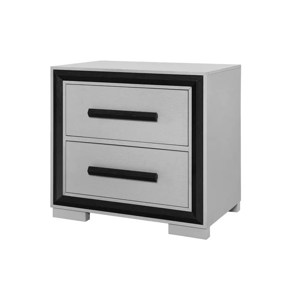 25" Gray and Black Two Drawer Wood Nightstand HomeRoots