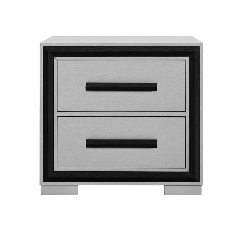 25" Gray and Black Two Drawer Wood Nightstand HomeRoots