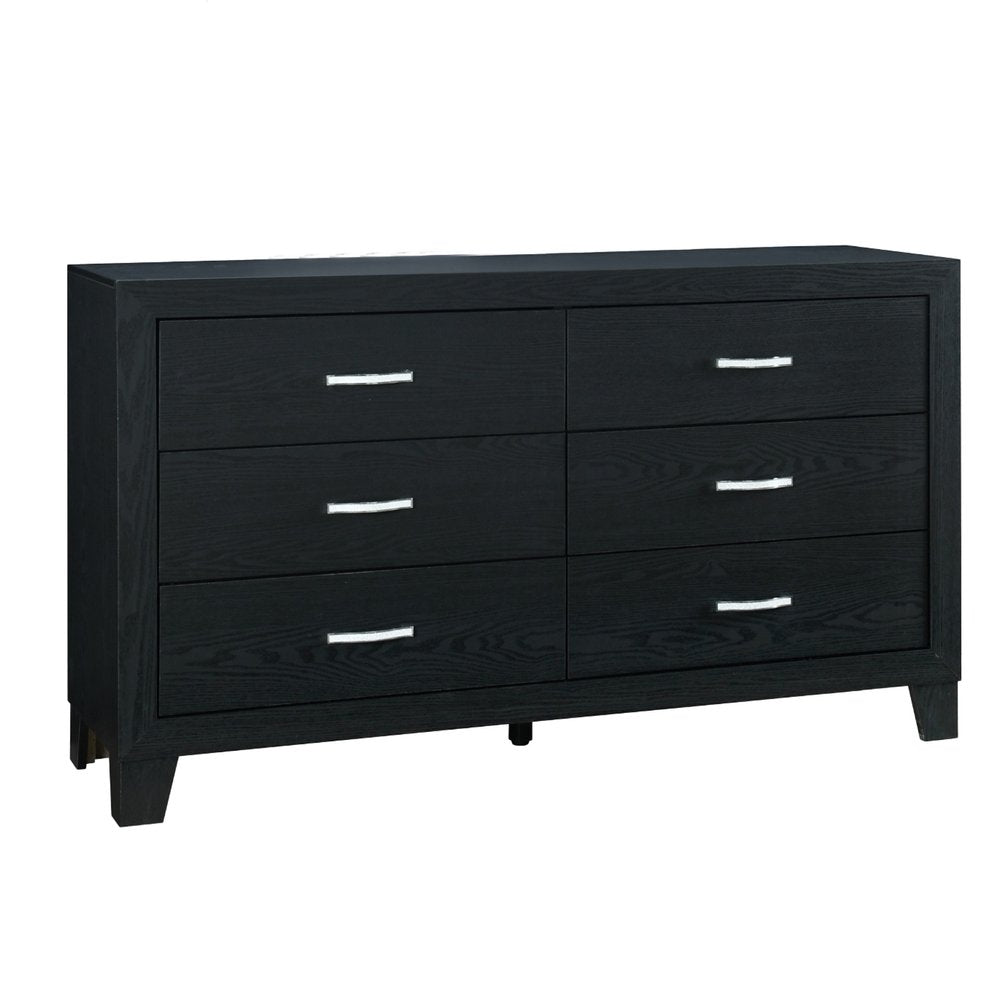 58" Black Wood Six Drawer Double Dresser