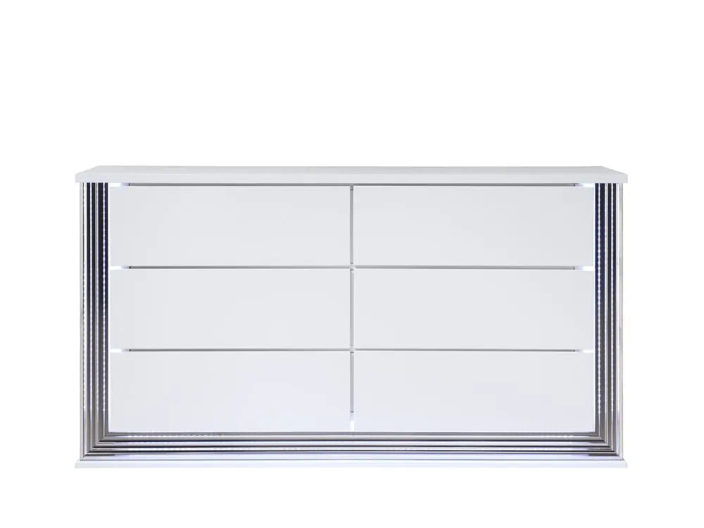 61" White Wood Lighted Six Drawer Double Dresser