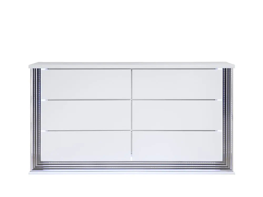 61" White Wood Lighted Six Drawer Double Dresser