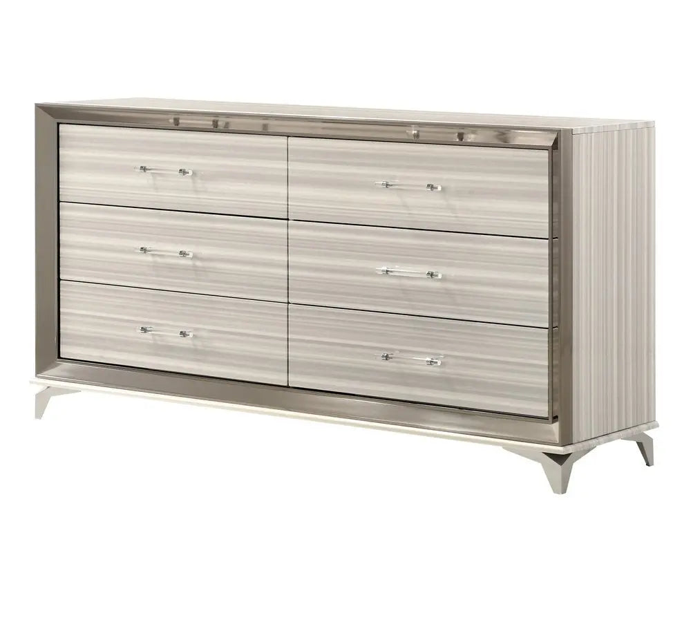 64" White And Silver Wood Six Drawer Double Dresser HomeRoots