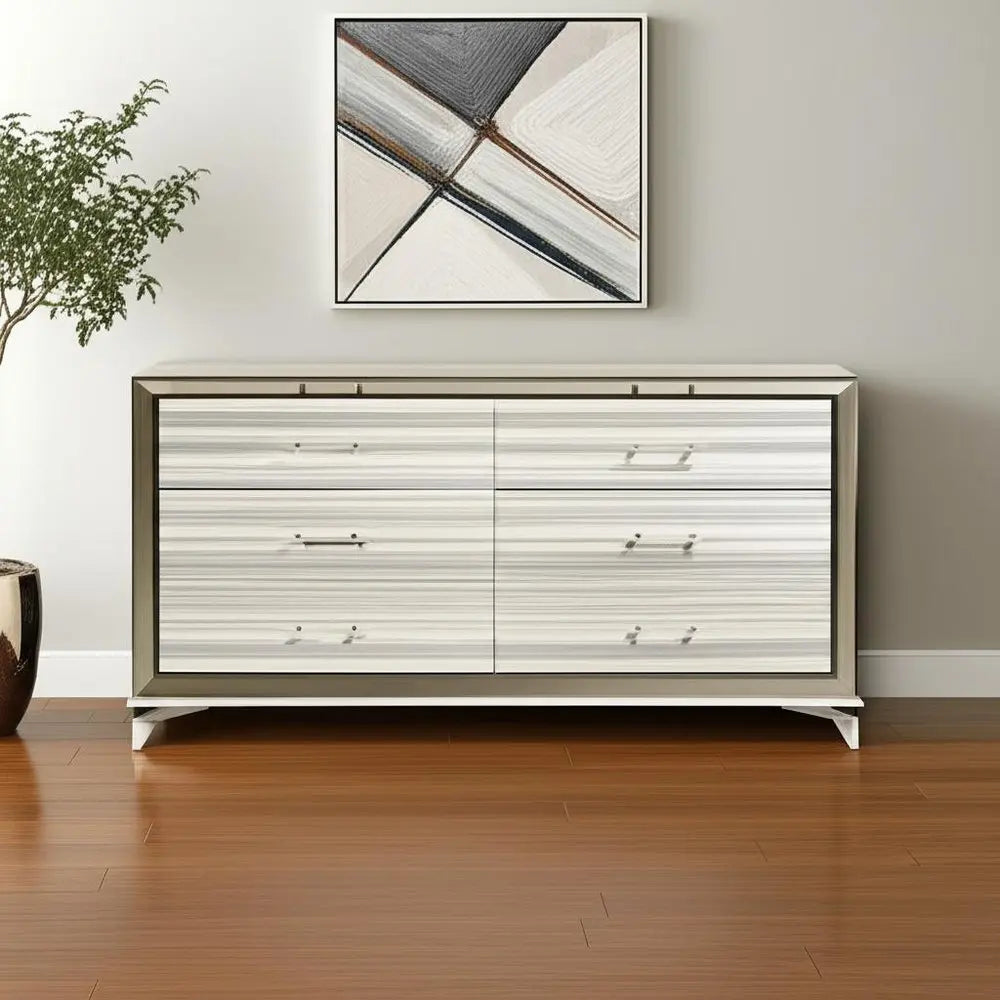 64" White And Silver Wood Six Drawer Double Dresser HomeRoots