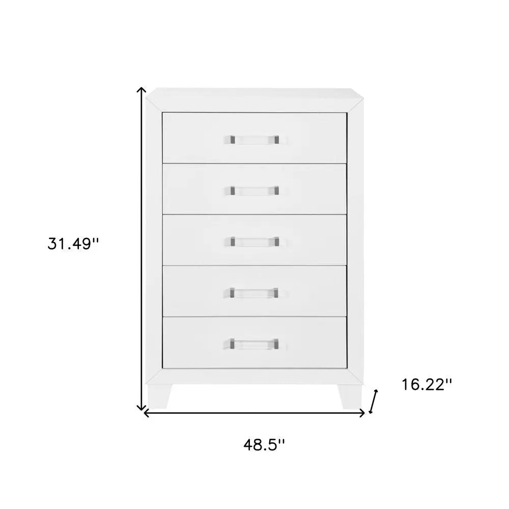 49" White Wood Five Drawer Dresser HomeRoots