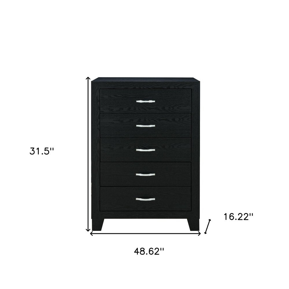Cómoda de cinco cajones de madera negra de 49"