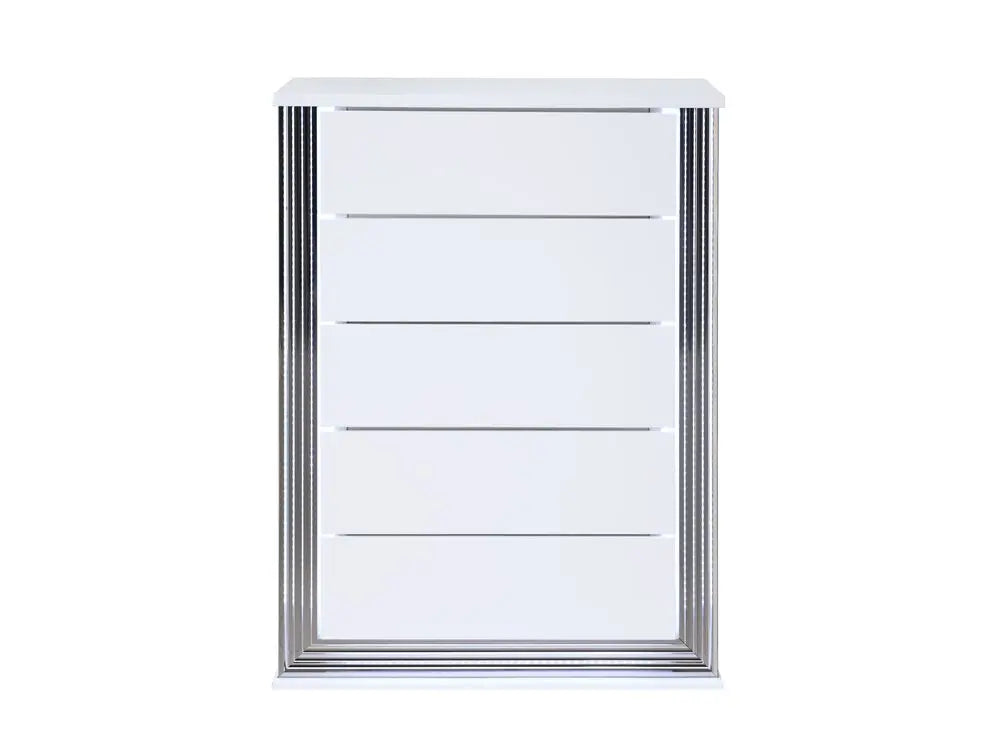 49" White Wood Lighted Five Drawer Dresser HomeRoots