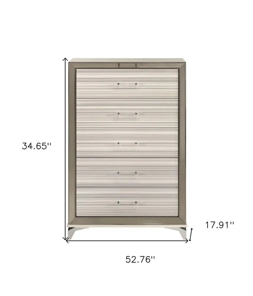 53" Beige And White Wood Lighted Five Drawer Dresser HomeRoots