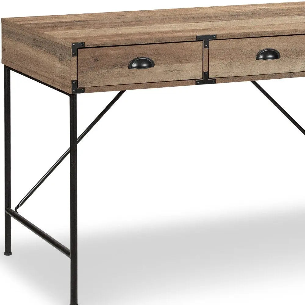 47" Oak Wood Wall Mounted H-Shape Writing Desk With Three Drawers HomeRoots